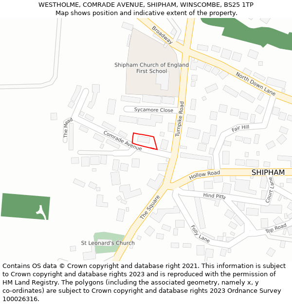 WESTHOLME, COMRADE AVENUE, SHIPHAM, WINSCOMBE, BS25 1TP: Location map and indicative extent of plot