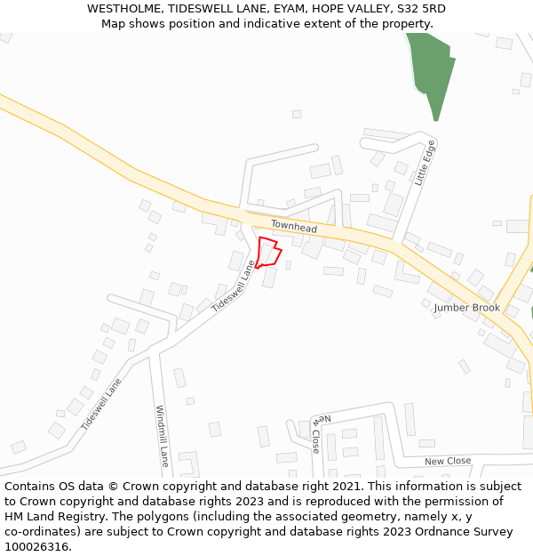 WESTHOLME, TIDESWELL LANE, EYAM, HOPE VALLEY, S32 5RD: Location map and indicative extent of plot