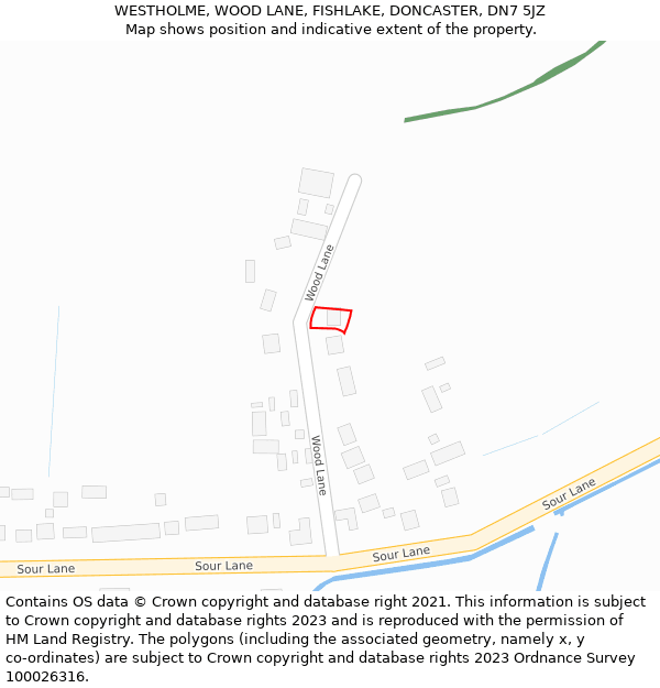 WESTHOLME, WOOD LANE, FISHLAKE, DONCASTER, DN7 5JZ: Location map and indicative extent of plot