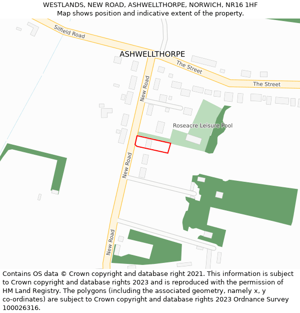 WESTLANDS, NEW ROAD, ASHWELLTHORPE, NORWICH, NR16 1HF: Location map and indicative extent of plot
