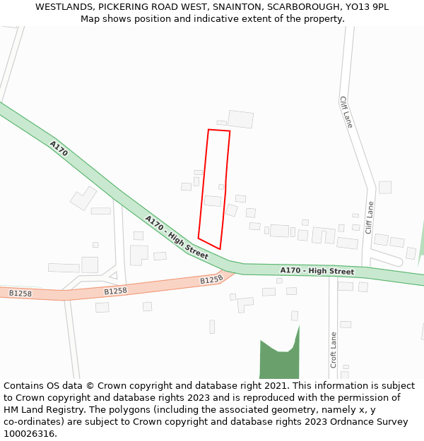 WESTLANDS, PICKERING ROAD WEST, SNAINTON, SCARBOROUGH, YO13 9PL: Location map and indicative extent of plot