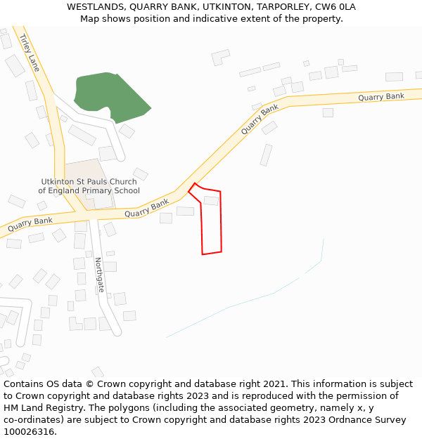 WESTLANDS, QUARRY BANK, UTKINTON, TARPORLEY, CW6 0LA: Location map and indicative extent of plot