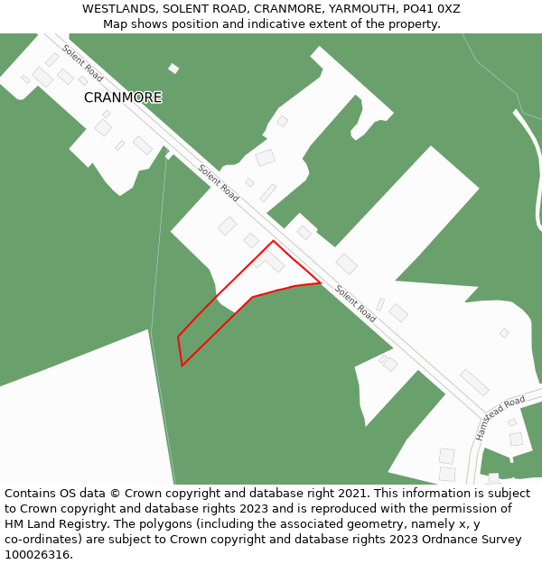 WESTLANDS, SOLENT ROAD, CRANMORE, YARMOUTH, PO41 0XZ: Location map and indicative extent of plot