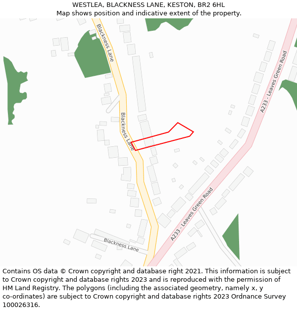 WESTLEA, BLACKNESS LANE, KESTON, BR2 6HL: Location map and indicative extent of plot