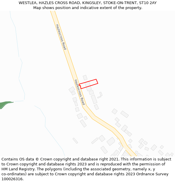 WESTLEA, HAZLES CROSS ROAD, KINGSLEY, STOKE-ON-TRENT, ST10 2AY: Location map and indicative extent of plot