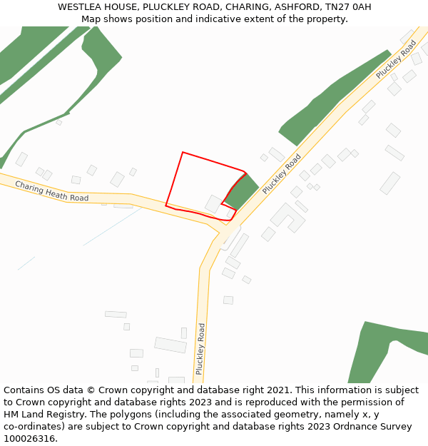 WESTLEA HOUSE, PLUCKLEY ROAD, CHARING, ASHFORD, TN27 0AH: Location map and indicative extent of plot