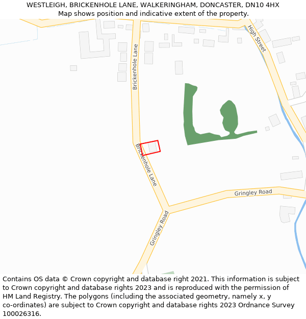 WESTLEIGH, BRICKENHOLE LANE, WALKERINGHAM, DONCASTER, DN10 4HX: Location map and indicative extent of plot