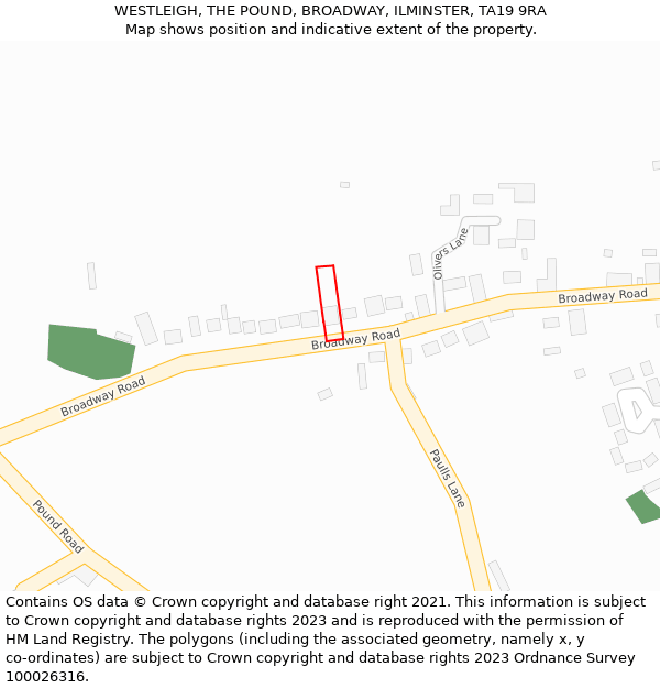 WESTLEIGH, THE POUND, BROADWAY, ILMINSTER, TA19 9RA: Location map and indicative extent of plot