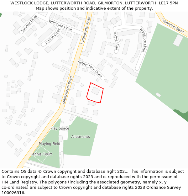 WESTLOCK LODGE, LUTTERWORTH ROAD, GILMORTON, LUTTERWORTH, LE17 5PN: Location map and indicative extent of plot