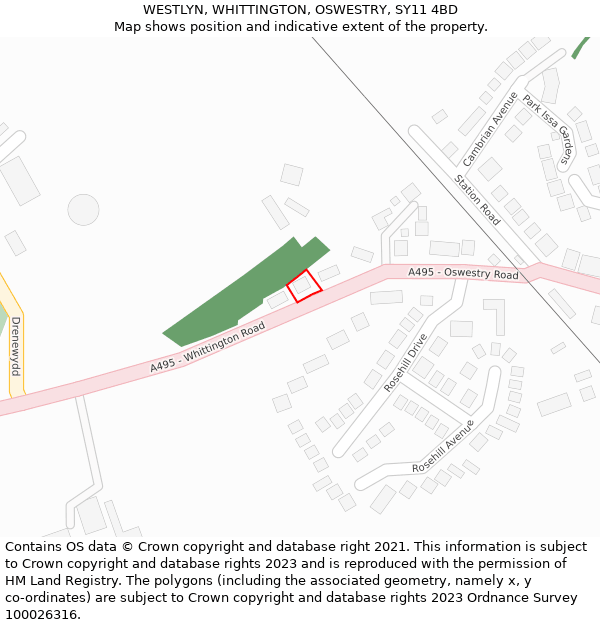 WESTLYN, WHITTINGTON, OSWESTRY, SY11 4BD: Location map and indicative extent of plot