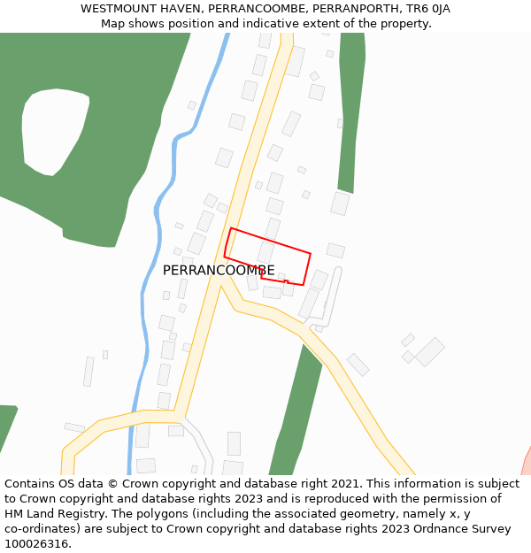 WESTMOUNT HAVEN, PERRANCOOMBE, PERRANPORTH, TR6 0JA: Location map and indicative extent of plot