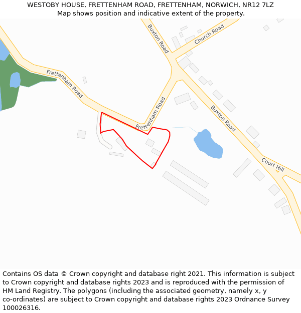 WESTOBY HOUSE, FRETTENHAM ROAD, FRETTENHAM, NORWICH, NR12 7LZ: Location map and indicative extent of plot