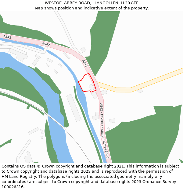 WESTOE, ABBEY ROAD, LLANGOLLEN, LL20 8EF: Location map and indicative extent of plot