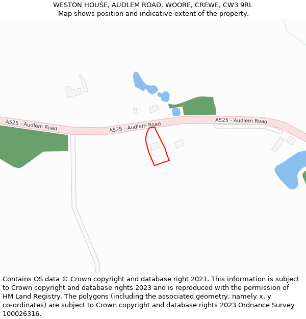 WESTON HOUSE, AUDLEM ROAD, WOORE, CREWE, CW3 9RL: Location map and indicative extent of plot