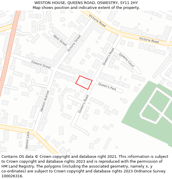 WESTON HOUSE, QUEENS ROAD, OSWESTRY, SY11 2HY: Location map and indicative extent of plot