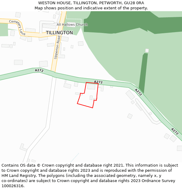 WESTON HOUSE, TILLINGTON, PETWORTH, GU28 0RA: Location map and indicative extent of plot