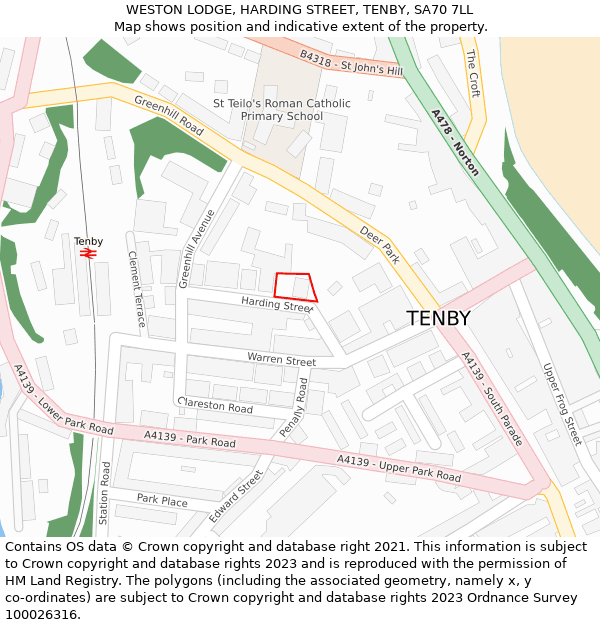 WESTON LODGE, HARDING STREET, TENBY, SA70 7LL: Location map and indicative extent of plot