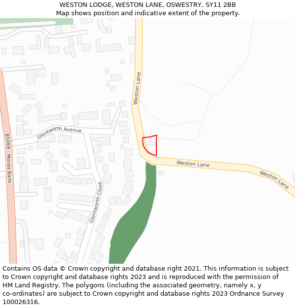 WESTON LODGE, WESTON LANE, OSWESTRY, SY11 2BB: Location map and indicative extent of plot