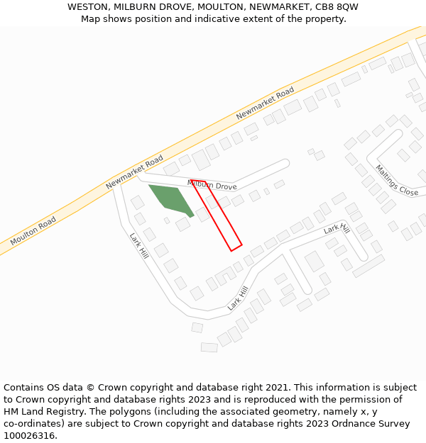 WESTON, MILBURN DROVE, MOULTON, NEWMARKET, CB8 8QW: Location map and indicative extent of plot