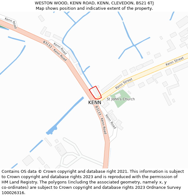 WESTON WOOD, KENN ROAD, KENN, CLEVEDON, BS21 6TJ: Location map and indicative extent of plot