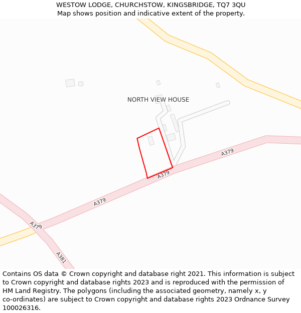 WESTOW LODGE, CHURCHSTOW, KINGSBRIDGE, TQ7 3QU: Location map and indicative extent of plot
