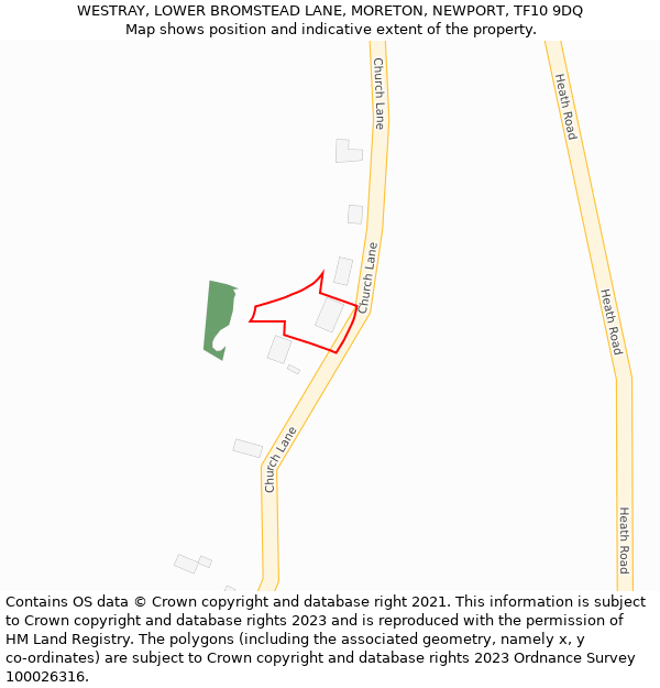 WESTRAY, LOWER BROMSTEAD LANE, MORETON, NEWPORT, TF10 9DQ: Location map and indicative extent of plot