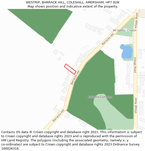 WESTRIP, BARRACK HILL, COLESHILL, AMERSHAM, HP7 0LW: Location map and indicative extent of plot