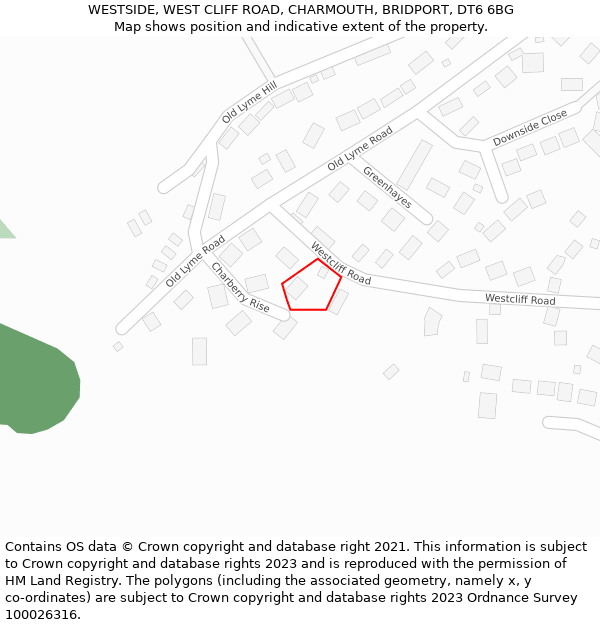 WESTSIDE, WEST CLIFF ROAD, CHARMOUTH, BRIDPORT, DT6 6BG: Location map and indicative extent of plot