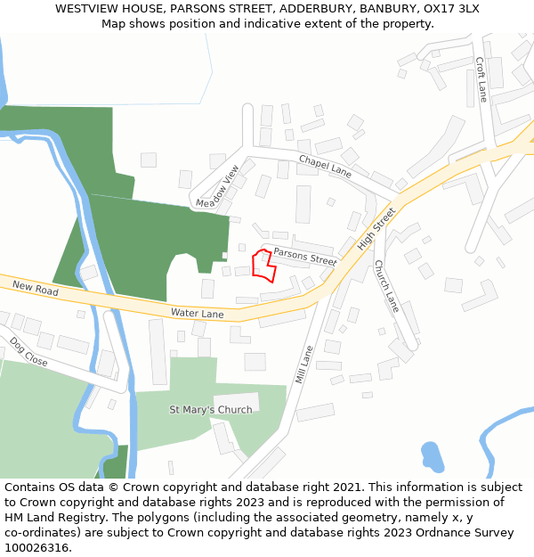 WESTVIEW HOUSE, PARSONS STREET, ADDERBURY, BANBURY, OX17 3LX: Location map and indicative extent of plot