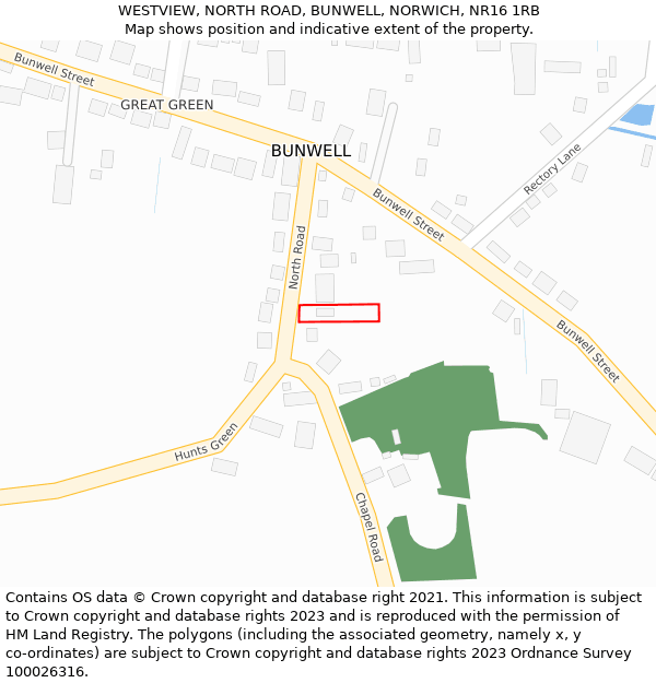 WESTVIEW, NORTH ROAD, BUNWELL, NORWICH, NR16 1RB: Location map and indicative extent of plot