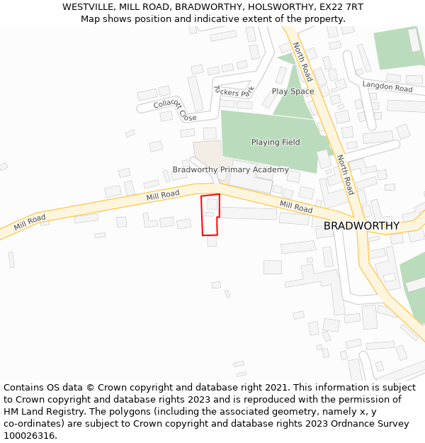 WESTVILLE, MILL ROAD, BRADWORTHY, HOLSWORTHY, EX22 7RT: Location map and indicative extent of plot
