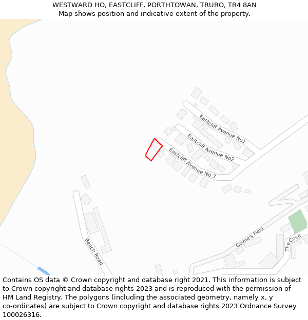 WESTWARD HO, EASTCLIFF, PORTHTOWAN, TRURO, TR4 8AN: Location map and indicative extent of plot