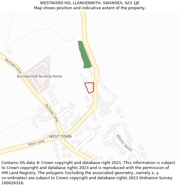 WESTWARD HO, LLANGENNITH, SWANSEA, SA3 1JE: Location map and indicative extent of plot