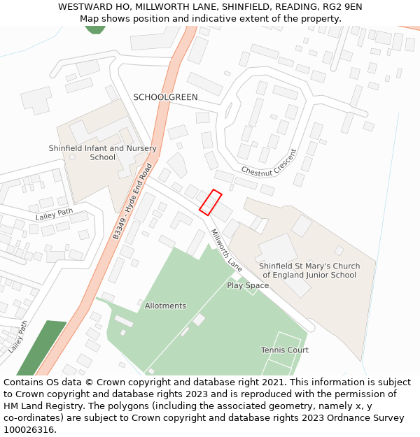 WESTWARD HO, MILLWORTH LANE, SHINFIELD, READING, RG2 9EN: Location map and indicative extent of plot