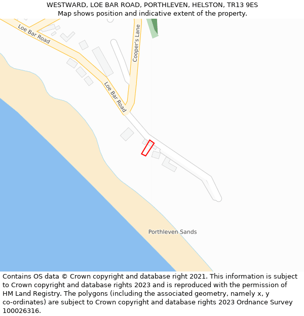 WESTWARD, LOE BAR ROAD, PORTHLEVEN, HELSTON, TR13 9ES: Location map and indicative extent of plot
