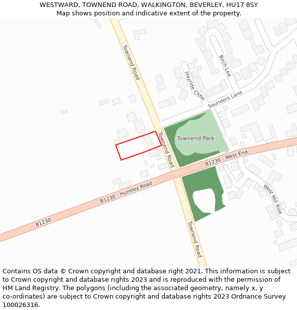 WESTWARD, TOWNEND ROAD, WALKINGTON, BEVERLEY, HU17 8SY: Location map and indicative extent of plot