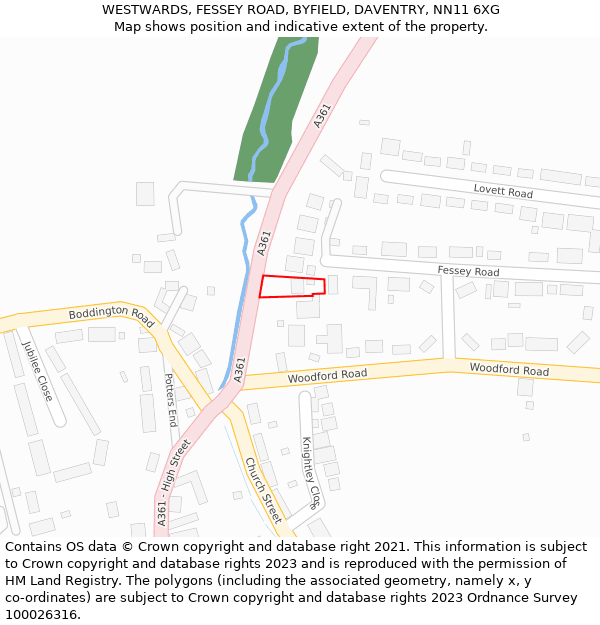WESTWARDS, FESSEY ROAD, BYFIELD, DAVENTRY, NN11 6XG: Location map and indicative extent of plot