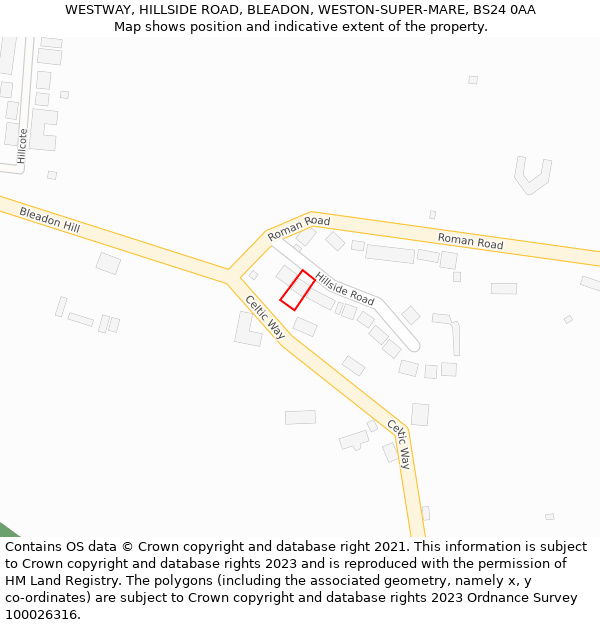 WESTWAY, HILLSIDE ROAD, BLEADON, WESTON-SUPER-MARE, BS24 0AA: Location map and indicative extent of plot