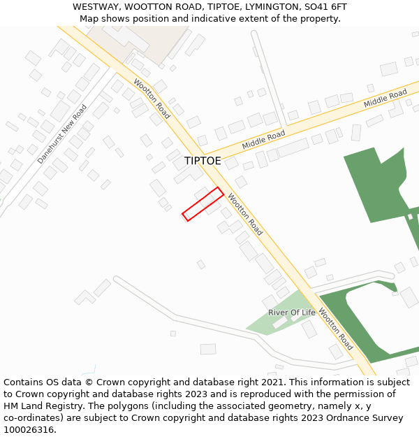 WESTWAY, WOOTTON ROAD, TIPTOE, LYMINGTON, SO41 6FT: Location map and indicative extent of plot