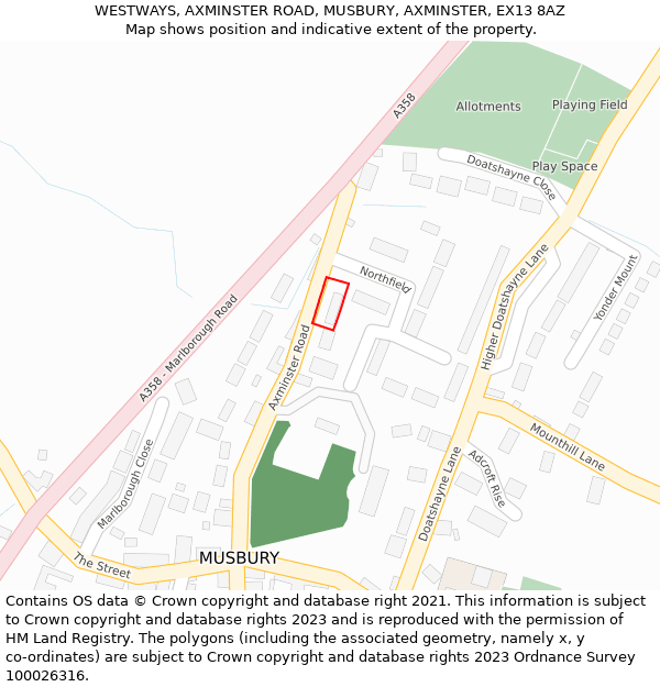 WESTWAYS, AXMINSTER ROAD, MUSBURY, AXMINSTER, EX13 8AZ: Location map and indicative extent of plot