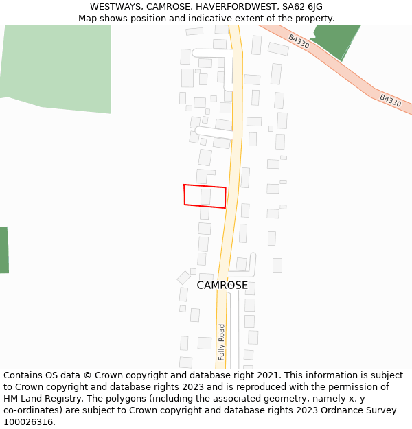 WESTWAYS, CAMROSE, HAVERFORDWEST, SA62 6JG: Location map and indicative extent of plot