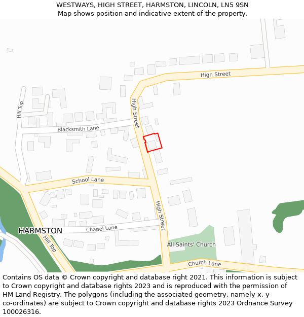WESTWAYS, HIGH STREET, HARMSTON, LINCOLN, LN5 9SN: Location map and indicative extent of plot