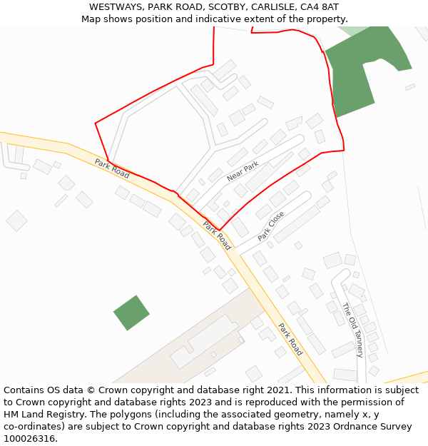 WESTWAYS, PARK ROAD, SCOTBY, CARLISLE, CA4 8AT: Location map and indicative extent of plot