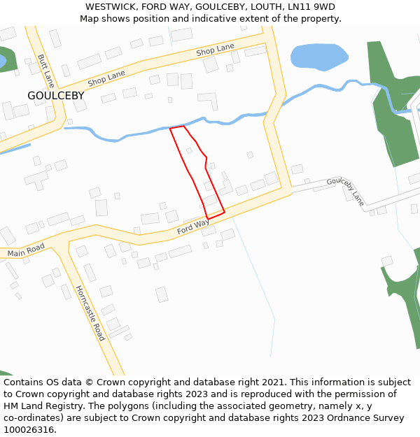 WESTWICK, FORD WAY, GOULCEBY, LOUTH, LN11 9WD: Location map and indicative extent of plot