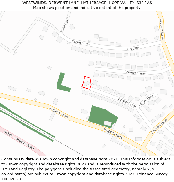 WESTWINDS, DERWENT LANE, HATHERSAGE, HOPE VALLEY, S32 1AS: Location map and indicative extent of plot