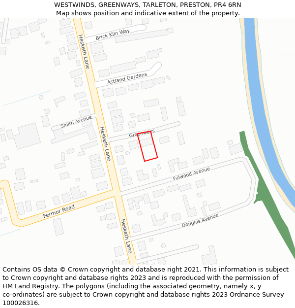 WESTWINDS, GREENWAYS, TARLETON, PRESTON, PR4 6RN: Location map and indicative extent of plot