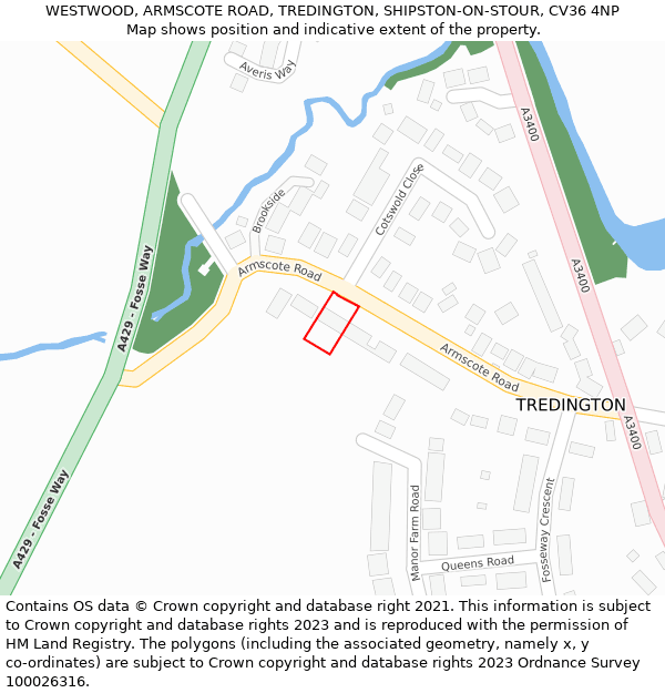 WESTWOOD, ARMSCOTE ROAD, TREDINGTON, SHIPSTON-ON-STOUR, CV36 4NP: Location map and indicative extent of plot