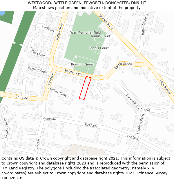 WESTWOOD, BATTLE GREEN, EPWORTH, DONCASTER, DN9 1JT: Location map and indicative extent of plot