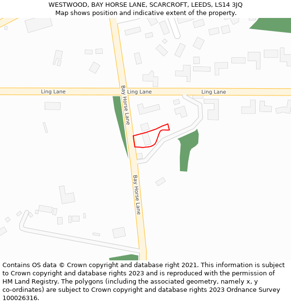 WESTWOOD, BAY HORSE LANE, SCARCROFT, LEEDS, LS14 3JQ: Location map and indicative extent of plot