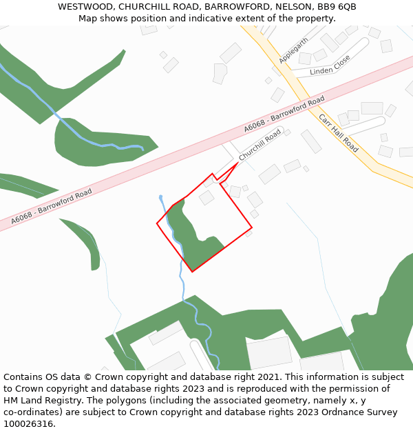 WESTWOOD, CHURCHILL ROAD, BARROWFORD, NELSON, BB9 6QB: Location map and indicative extent of plot